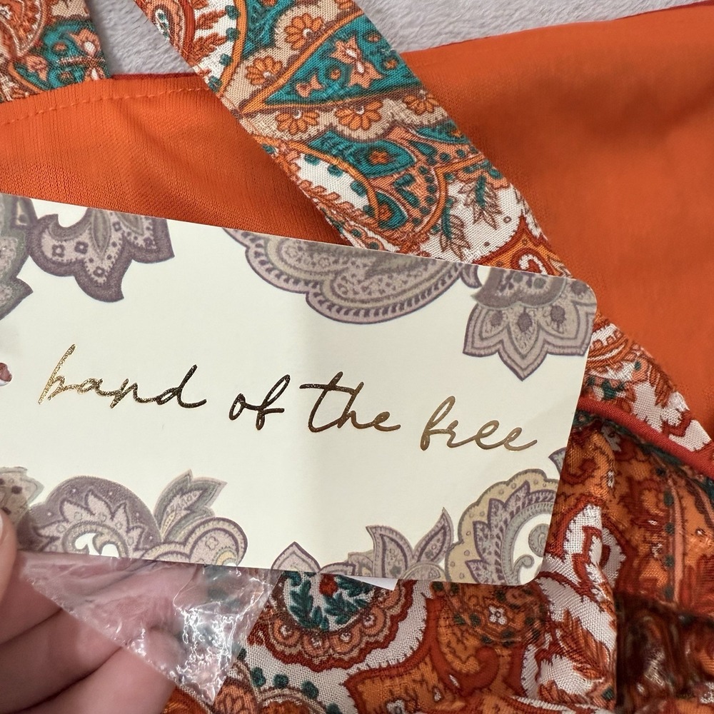 NWT Band of The Free Women's S Adella Orange Paisley Handkerchief Crop Top - Picture 7 of 16